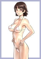 1girls akisora akizora bikini brown_hair makoto_niijima persona persona_5 pubic_hair pubic_hair_peek red_eyes white_bikini