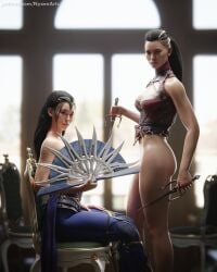 2girls 3d athletic athletic_female big_ass big_breasts black_hair breasts bust busty chest curvaceous curves curvy curvy_figure dark_hair edenian female female_focus fit fit_female hips hourglass_figure huge_ass huge_breasts kitana kitana_(new_era) kiteena kunoichi large_ass large_breasts legs light-skinned_female light_skin mature mature_female midway midway_games mileena mileena_(new_era) mortal_kombat mortal_kombat_1_(2023) netherrealm_studios ninja nyxenartz outworld princess sisters slim_waist thick thick_hips thick_legs thick_thighs thighs voluptuous waist wide_hips