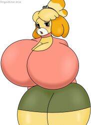 2024 animal_crossing anthro big_ass big_breasts blush breasts_bigger_than_head clothed dog_girl dropedartist enormous_ass enormous_breasts furry furry_female furry_only huge_ass huge_breasts hyper_breasts isabelle_(animal_crossing) looking_at_viewer open_mouth self_upload thick thick_thighs