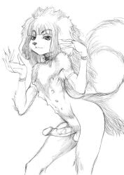 areola bangs canid canine erection femboy fur genitals girly graphite_(artwork) greyscale hair looking_at_viewer male mammal marudi monochrome multi_nipple nipples nude pencil_(artwork) penis simple_background smile solo standing traditional_media_(artwork) white_background