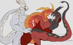 abs anal anal_sex angry anthro anthro_on_anthro anthro_penetrated anthro_penetrating anthrofied ass bakugan balls biceps big_butt black_body bodily_fluids bottomwear bulge butt_grab butt_stack claws clenched_teeth clothed clothing daikuhiroshiama dialogue drago_(bakugan) dragon duo english_text erection european_mythology eye_contact fist from_behind_position gay gay_sex genital_fluids genitals grabbing_from_behind green_eyes group group_sex hand_on_butt hand_on_hip helios_(bakugan) horn looking_at_another looking_pleasured love_train lucky_pierre male male/male male_penetrated male_penetrating male_penetrating_male masturbation multicolored_body muscular muscular_anthro muscular_male muscular_thighs mythological_creature mythological_scalie mythology naga_(bakugan) neck_grab nude orgasm orgasm_face pec_grab pecs pecs_touching penetration penile penis raised_tail red_body red_eyes sandwich_position scales scalie sega sega_toys serratus sex simple_background smile smirk tail teeth text threesome train_position triceps trio two_tone_body underwear vein veiny_muscles western_dragon white_body white_scales yaoi