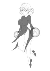 1girls angry big_breasts black_and_white female flying high_heels no_panties one-punch_man pewnyart sketch tatsumaki thick