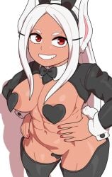 1girls big_breasts breasts bunny_ears female kabeume large_breasts legwear miruko my_hero_academia pasties rabbit_ears red_eyes reverse_bunnysuit rumi_usagiyama solo solo_female thick_thighs thighhighs thighs white_hair