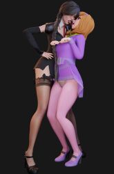 crossover daphne_blake dominant dominant_female emotionless female female_only goth goth_girl heperson high_heels miniskirt panties scooby-doo skirt skirt_lift submissive submissive_female the_addams_family thighs tights tongue tongue_out wednesday_addams yuri