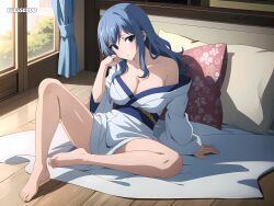 1girls ai_generated blesseddo blue_eyes blue_hair breasts cleavage fairy_tail juvia_lockser long_hair looking_at_viewer solo