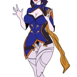 aov arena_of_valor big_breasts black_hair female pale_skin rov violet_(arena_of_valor) white_pants yellow_cape