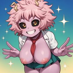 1girls ai_generated boku_no_hero_academia cute exposed_breasts mina_ashido my_hero_academia school_uniform solo sparkles tagme userisbad