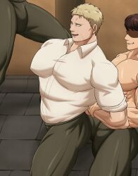 3boys attack_on_titan baobaoart bara gay huge_pecs reiner_braun