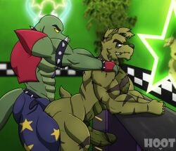 2boys adel_the_lizard alligator anthro ass clothed clothing dg254 erection five_nights_at_freddy's five_nights_at_freddy's_3 fnaf from_behind gay green_body green_skin male male/male male_only muscular muscular_male nude penis rabbit scalie scottgames sex springtrap springtrap_(fnaf) william_afton