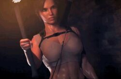 3d animated animated_image athletic_female bouncing_breasts bow_(weapon) female fit_female forged3dx lara_croft lara_croft_(survivor) looping_animation short_shorts solo swaying_hips tomb_raider torch walking