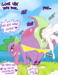 big_anus big_ass big_butt blush butt_blush chastity_cage cum cum_explosion cum_fart cum_in_ass cum_inside cumshot dragon edit english_text eyelashes eyeshadow femboy friendship_is_magic gaping_anus gay girly glistening_body huge_anus long_tongue looking_at_another male my_little_pony no_humans non-human non-human_only pants_down raised_tail saurian_(artist) shorts_down shortstack small_penis smaller_male spike_(mlp) sweatdrop text thick_thighs tongue_out wide_hips