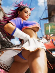 3d ass billyhhyb brown_skin brown_skinned_female bubble_butt busty capcom female female_focus female_only hourglass_figure long_hair pinup pinup_pose street_fighter street_fighter_6 tagme two-tone_hair underboob wide_hips yasmine_(street_fighter)