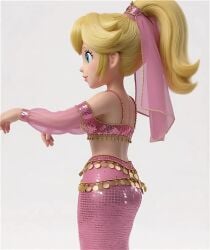 1girls 3d ai_generated belly_dancer belly_dancer_outfit belly_dancing blonde_female blonde_hair blue_eyes empty_background female_focus female_only light_skin mario_(series) ponytail princess_peach tagme video