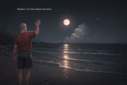 1boy 1boy1girl 1girl ai_generated beach cloud comic_page female macfiz mermaid moon night ocean reflection swimming waves waving