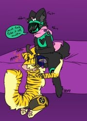 animal_genitalia animal_penis antennae_(anatomy) antennae_grab anthro arthropod ball_tuft balls bed bee big_breasts bisexual_pride_colors blush blush_lines blushing_profusely bodily_fluids bovid bow_ribbon breasts caprine clothed clothing cum cum_in_mouth cum_inside dirty_talk duo ear_markings ejaculation fellatio female fluffy fluffy_balls fluffy_tail food fur furniture genital_fluids genitals goat h0p3 head_tuft heart_reaction heart_symbol hex_emerald hexemerald hi_res holding_breast honey_(food) horn hybrid hymenopteran inner_ear_fluff insects knot knotted_penis knotting lactating leg_grab lgbt_pride looking_at_another looking_pleasured machine male male/female mammal markings neck_tuft on_bed oral oral_knotting oral_penetration partially_clothed pawpads paws penetration penile penis pride_colors protogen raised_tail scarf sex sheath sitting sitting_on_bed speech_bubble striped_body striped_fur striped_markings stripes tail text thigh_grab tuft unusual_bodily_fluids unusual_cum unusual_genital_fluids