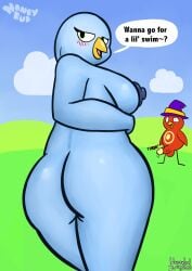 absurd_res anatid anseriform anthro aroused ass avian beak bedroom_eyes big_butt bird blue_body clothing cloud davie_(honeybud) duck duck_life duo erection fan_character female fur glistening glistening_body hat headgear headwear hi_res hill honeybud huge_butt looking_at_viewer male merduck_fish narrowed_eyes navy_nipple nude open_beak open_mouth purple_clothing purple_hat purple_headwear red_body red_fur seductive sky witch_hat