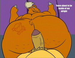 anthro ass becky_(johnny_bravo) big_butt big_penis cartoon_network cellulite deer duo female genitals hi_res huge_butt imminent_sex johnny_bravo johnny_bravo_(series) male male/female mammal moose new_world_deer overweight overweight_female penis penis_on_ass possbooty thick_thighs vein veiny_penis