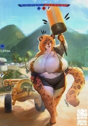 1girls artillery beach bikini bikini_top bouncing_breasts chubby female furry_female gigantic_breasts huge_ass huge_breasts oc orewapika original_character sturmtiger sturmtiger_(daebom) tiger_ears tiger_girl tiger_tail war_thunder