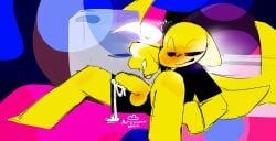 abstract_background after_masturbation anthro arm_support arsinnamon balls_blush bathroom bathtub blush bodily_fluids body_blush bottomwear clothed clothing cum cum_drip cum_on_penis cum_string dragon dripping drugs fully_clothed genital_fluids genitals half-erect leaning leaning_backward leaning_on_elbow leaning_on_object lemon_(arsinnamon) male marijuana mythological_creature mythological_scalie mythology on_ground penis profanity psychedelic_background red_eyes scalie shirt shorts smoke smoking smoking_marijuana solo t-shirt tail toilet topwear wings yellow_body