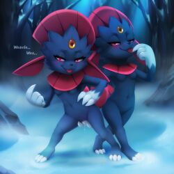 1:1 2026 3_fingers 3_toes anthro anthro_on_anthro beckoning blue_body blue_fur blue_nose bodily_fluids breasts cheek_tuft claw_fingers claws darkmirage digital_media_(artwork) dripping duo eye_scar eyebrows eyelashes facial_scar facial_tuft fangs feathers featureless_breasts feet felid female female/female female_anthro finger_fuck fingering fingering_partner fingers forehead_gem forest forest_background fur gem generation_4_pokemon genital_fluids genitals gesture glistening glistening_eyes gloves_(marking) half-closed_eyes hand_on_hip hi_res incest_(lore) intraspecies looking_at_viewer mammal markings narrowed_eyes nature nature_background navel nintendo nude nude_anthro nude_female open_mouth outside pink_eyes plant pokemon pokemon_(species) scar semi-anthro sex sibling_(lore) sister_(lore) sisters_(lore) small_breasts smile smiling_at_viewer snow tail tail_feathers teeth toe_claws toes tongue tongue_out tree tuft twins_(lore) vaginal_fluid_drip vaginal_fluids vaginal_penetration vulva weavile