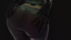 animated assassin bending_over black_leather brown_leather fart_fetish farting farting_in_face female headband leather_gloves leather_jacket leather_pants long_brown_hair ninja pov rubbing_butt shaking_ass shaking_butt tagme talia_al_ghul_(arkham_city) video