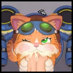 2026 a_cat_is_fine_too blizzard_entertainment bodily_fluids cheek_bulge cum cum_in_mouth cum_inside cum_splatter domestic_cat duo eyelashes eyewear eyewear_on_head felid feline felis fellatio female feral feral_penetrated fika_(overwatch) first_person_view fur genital_fluids genitals goggles goggles_on_head green_eyes hand_on_penis hi_res human human_on_feral human_penetrating human_penetrating_feral inner_ear_fluff interspecies looking_at_viewer machine majika male male/female male_on_feral male_pov mammal multicolored_body one_eye_closed oral orange_body orange_fur overwatch overwatch_2 penetrating_pov penetration penile penis sex simple_background size_difference tail tuft white_body white_fur white_sclera zoophilia