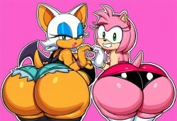2girls ai_generated amy_rose ass ass_focus ass_to_ass bat big_ass big_breasts big_butt booty breasts butt_focus butt_to_butt curvaceous curvaceous_body curvaceous_female curvaceous_figure curves curvy curvy_body curvy_female curvy_figure curvy_hips gigantic_ass gigantic_breasts hand_heart heart hedgehog hedgehog_girl huge_ass huge_breasts huge_butt jean_shorts jeans lubbasdump massive_ass massive_breasts pink_fur rouge_the_bat sega shorts smug sonic_(series) sonic_the_hedgehog_(series)