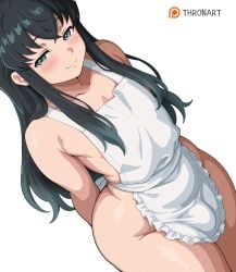 1boy 1femboy ai_generated apron apron_only aqua_eyes arms_behind_back blush blush_lines bulge demon_slayer femboy gradient_hair hair_between_eyes huge_ass huge_hips huge_thighs kimetsu_no_yaiba light_smile looking_at_viewer male male_focus muichiro_tokitou plump seductive_smile sidelocks solo solo_femboy solo_focus thick thick_ass thick_thighs thronart white_apron wide_hips