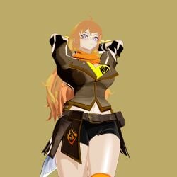 areolae bare_arms bare_legs bare_shoulders bare_thighs barefoot big_areola big_breasts blonde_hair breasts child_bearing_hips curvy curvy_body curvy_female curvy_figure hands_behind_head hourglass_figure hourglass_figured_female large_breasts light-skinned_female light_skin long_hair naked naked_female naked_woman naked_women nipples nude nude_female nude_woman nude_women pinup pinup_pose ponytail pussy rooster_teeth rwby temmieboi vagina viz_media wide_hips yang_xiao_long