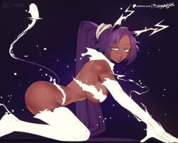 african_female big_breasts big_tail black_body bleach bleach:_the_thousand-year_blood_war cat_ears cat_form cat_girl cat_tail curves curvy curvy_female cute cute_face dark-skinned_female dark_skin feline female female_focus female_only flytrapxx god_of_thunder long_hair long_ponytail looking_at_viewer on_all_fours on_fours purple_hair seductive_look sexy sexy_body shihouin_yoruichi side_view sideboob solo solo_female solo_focus thick_ass thick_thighs thunder yellow_eyes