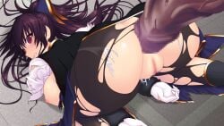 1boy all_fours anal ass black_pantyhose blush breasts censored clenched_teeth cum cum_in_ass cum_on_ass cum_on_body doggy_style female game_cg genseishinki_sacred_virth gloves huge_cock large_breasts large_variant_set long_hair looking_back magical_girl mosaic_censoring nipples non-web_source official_art pantyhose penis ponytail pussy rape red_eyes sacred_noire sex sex_from_behind solo_focus straight teeth top-down_bottom-up torn_clothes torn_pantyhose variant_set white_gloves wide-eyed yuugure_pairo yuuki_setsu zoophilia