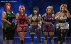 3d 5girls big_breasts black_hair blonde_hair breasts cleavage cursedmadara female female_only huge_breasts hyuuga_hinata ino_yamanaka large_breasts long_hair milf multiple_girls naruto naruto_(series) naruto_shippuden pink_hair ponytail red_hair sakura_haruno tsunade uzumaki_kushina