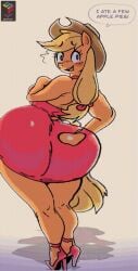 absurd_res animated anthro applejack_(mlp) ass_focus ass_shake back_view big_ass big_breasts blonde_hair blush bouncing_ass breasts choker cowboy_hat dialogue dress fat_ass female freckles_on_face friendship_is_magic furry gif grabbing_own_breast heels high_heels huge_ass legs looking_at_viewer muscular_female my_little_pony orange_body pony ponytail red_dress shaking_ass smug_face spicyfuse text text_bubble thick_ass thick_legs thick_thighs thighs twerking twerking_at_viewer