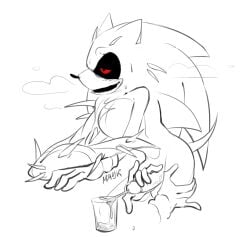 1boy anthro anthro_only big_penis cum cum_in_glass cumming disembodied_hands glass handjob hedgehog hedgehog_humanoid jerkingoff kolossos male monochrome outcome_memories penis solo solo_male sonic.exe_(series) tagme