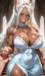 ai_generated big_breasts church holding_hand luscious_lips miruko my_hero_academia rumi_usagiyama smiling_at_viewer thick_thighs thighs wedding_dress wide_hips