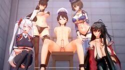 atago_(azur_lane) atago_(stunning_speedster)_(azur_lane) azur_lane baltimore_(azur_lane) baltimore_(finish_line_flagbearer)_(azur_lane) bikini chair_bondage clothed_female_nude_male commander_(azur_lane) femdom koikatsu looking_at_penis penis_tied prinz_eugen_(azur_lane) prinz_eugen_(final_lap)_(azur_lane) race_queen stockings taihou_(azur_lane) taihou_(enraptured_companion)_(azur_lane) tied_up yandere