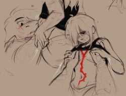 ambiguous_gender anthro breasts chest comic comic_panel continuation deltanoir deltarune expressions female hand_on_chest human kissing kris_(deltarune) scars semi_nude suggestive susie_(deltarune) thelostmoongazer undertale_(series) undertale_au