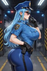 ai_assisted ai_generated bubble_butt huge_ass huge_breasts lucy_lioness lucy_y_gaby police policewoman skyblue_hair t_survivor true_survivor_95745