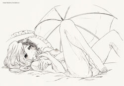 ale_(ale_halexxx) bed breasts female halexxx hush_(rwby) laying_down neo_(rwby) nipples parasol pillow pussy rwby sketch smile solo uncensored weapon