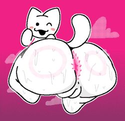 2026 anthro anus blush digital_drawing_(artwork) digital_media_(artwork) domestic_cat felid feline felis female flipnote_studio_(artwork) genitals hi_res looking_at_viewer mammal musk one_eye_closed open_mouth pelnsfw pink_background raised_tail simple_background solo tail vulva white_body white_ears white_tail