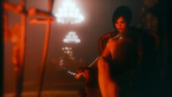 ada_wong breasts_out film_grain fireplace gaming nude nude_female resident_evil resident_evil_4 sitting_on_chair