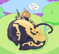 1girls anthro ass_focus cat_ears cat_tail catgirl chubby dialogue fat_ass gun huge_ass jack-o'-lantern overweight overweight_female pumpkin_head shield_potion skeleton_costume sniper_rifle spice_(fortnite) stroob_(artist) stroobcow