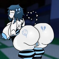 1girls 2026 3d_background areolae ass ass_focus back bent_over big_ass big_breasts black_gloves black_stripes blue_areola blue_blush blue_bow blue_hair blue_nipples blue_stripes blurry_background blush bottomless bow bow_in_hair breasts breasts_out clothing female female_only forsaken_(roblox) gloves large_ass large_breasts looking_at_viewer looking_back nipples partially_clothed party_two_time pussy qlrightx roblox roblox_background roblox_game robloxian screencap_background short_hair sideboob smile solo standing striped_tank_top striped_thighhighs stripes tail tank_top thick_thighs thighhighs thighs two_time white-skinned_female white_skin writing_on_ass writing_on_body