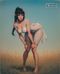 1girls ai_generated aisinful ass baldur's_gate_3 barefoot black_hair braid braided_hair choker cleavage elf_female feet female female_only forgotten_realms green_eyes looking_at_viewer medium_breasts nightgown outdoors pointy_ears round_butt scar shadowheart solo_female