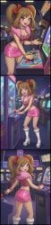 1girls 2d ai_generated arcade arcade_machine bimbo bimbofication blue_eyes blush boots bracelet bracelets brown_hair brunette_hair earrings female female_focus fishnets gamer gamer_girl high_heel_boots high_heels light_skin lipstick looking_at_viewer may_(pokemon) miniskirt necklace open_mouth pokemon ribbon ribbons tight_clothing tubetop twintails