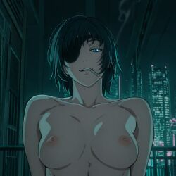 ai_art ai_generated anime_style areola areolae black_hair blue_eyes boobs breasts chainsaw_man cigarette cigarette_in_mouth city city_background collarbone dark_hair eyepatch female_focus female_only himeno_(chainsaw_man) horny_female light-skinned_female light_skin looking_at_viewer mature_female medium_breasts nipples nordinex5 outdoors pale-skinned_female pale_skin patio perfect_body seducing seductive seductive_body seductive_eyes seductive_look seductive_mouth seductive_pose sensual sexy sexy_pose short_hair shoulders skyscraper smoking solo_female solo_focus stable_diffusion tits upper_body