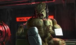 1boy 3d alien biceps big_penis hand_on_penis looking_at_viewer male masturbation muscular nails pecs predator_(franchise) shiveringd34d solo solo_focus solo_male teratophilia thick_thighs yautja