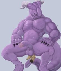 2025 almost_fully_inside anal anal_vore anthro balls brown_body brown_fur claws colored crouching duo erection feet fur genitals grey_background head_first hi_res horn humanoid_genitalia humanoid_penis larger_pred male male/male male_pred male_prey mammal monster muscular muscular_male mustelid nude_pred otter otter_tail pandottermon partially_inside penis purple_body simple_background size_difference stomach_bulge tail vore