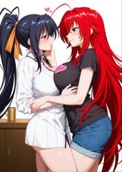 2girls ai_generated akeno_himejima flirting girl_on_girl girlfriend girlfriends high_school_dxd lesbian_couple lesbian_domination lesbian_focus rias_gremory rias_x_akeno sapphic seductive seductive_smile yuri