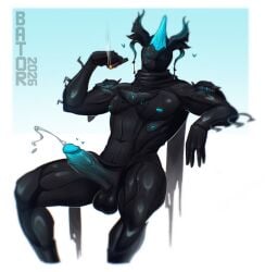 2026 absurd_res balls bator_exe black_body dated digital_extremes erection genitals glans hi_res male non-human non-human_head non-human_only penis sitting smoking solo tencent warframe warframe_(species)
